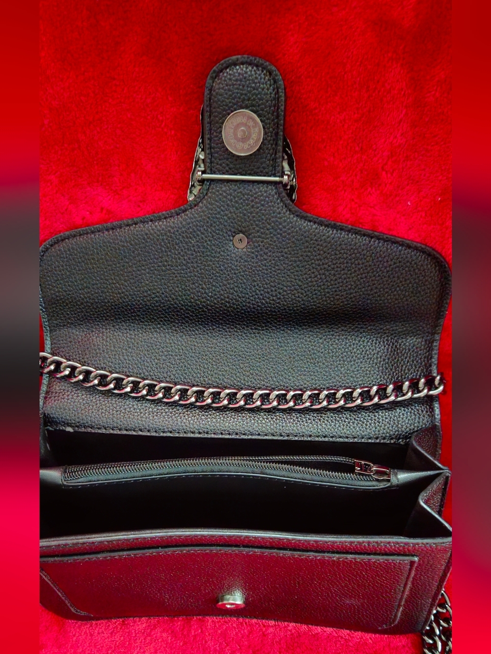 Black Pebble Leather Chain Shoulder Bag with Silver-Tone Hardware - Picture 9 of 12